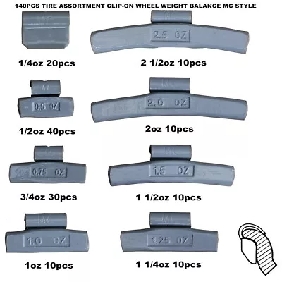 140pcs Tire Assortment Clip-on Wheel Weight Balance Mc Style • $63.99