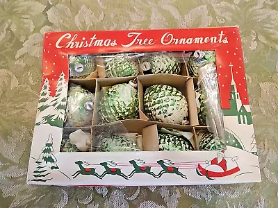 Vtg. Japan Green Pinecone Christmas Ornaments With Box #5 • $99