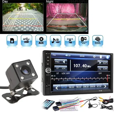2Din 7  Touch Screen FM Bluetooth Radio Audio Stereo Car Video Player+HD Camera • $141.68