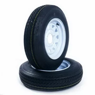 Two 5.30-12 Trailer Tires On Rim 5.30x12 LRC 5 Lug Hole Bolt White Spoke Wheel • $111.85