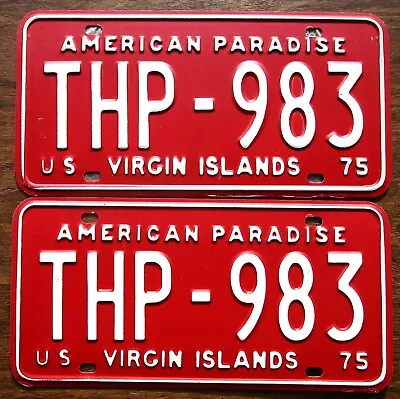 U.S. VIRGIN ISLANDS 1975 License Plate PAIR - Unused #THP-983 • $64.95