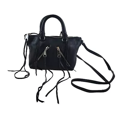 Rebecca Minkoff Micro Moto Satchel Bag Black Leather Crossbody Fringe Small Mini • $44.99