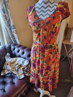 Vintage 70s  Fit And Flare Dress Chiffon Style Fluted Hem Size 14 • £8