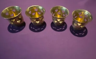 Vintage Brass Votive Candle Holders With Heart Cut-Outs ~ Set Of 4 Made In India • $8