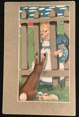 Vintage Embossed Easter Postcard Little Girl Playing With Bunny Rabbit Antique • $6.50