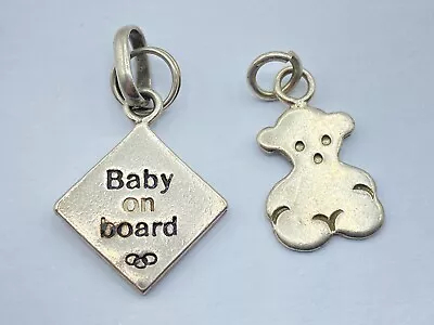 Vintage Sterling Silver Baby On Board Links Of London & Teddy Bracelet Charms • £14