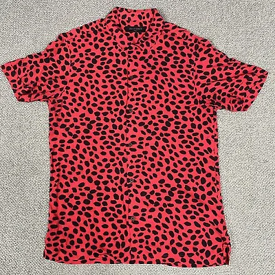 ALL SAINTS Shirt Mens Small Red Black Piero Short Sleeve Viscose Leopard Print • $53.04