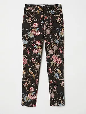 GP & J Baker X H&M Bird Floral Print Cigarette Ankle Length Trousers Size 8 10 • £22.40