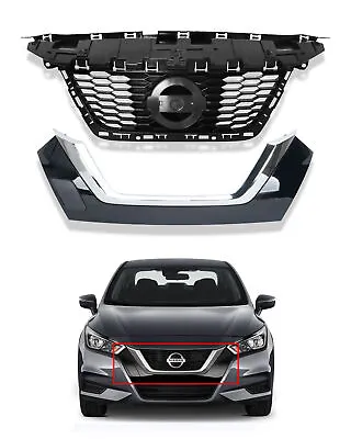 For 2020-2022 Nissan Versa Front Upper & Lower Grille With Trim Chrome Set 2pcs • $122.95