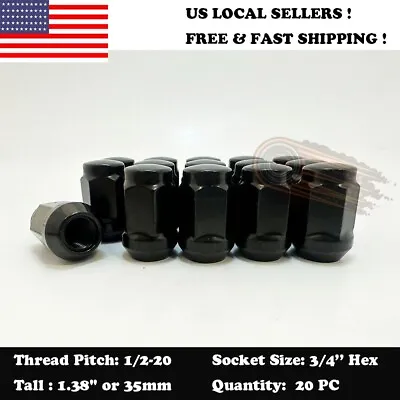 20pc For Ford Black 3/4'' Hex Conical Seat 1/2-20 Wheel Lug Nuts Bulge Acorn • $19.55