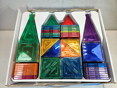 Magna Tiles Clear Colors Magnetic Building Toy Magnet Blocks Kids 3D Set 90 Pcs • $49.99