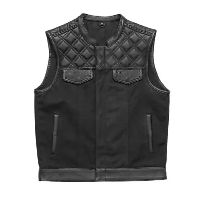 Men’s Biker Vest Hunt Club Leather Diamond Quilted Motorcycle Denim Style Vest • $140