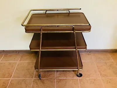 $94.95 • Buy VTG Mid Century Modern Wood Grain Cosco Rolling 3 Tier Kitchen Utility Bar Cart