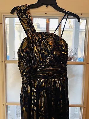 Aidan Mattox Silk Metallic Formal Gown Blue And Gold Women's Size 8 • $75