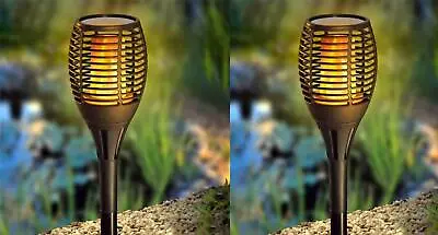 2 X 4 LED Flame Solar Torch Light Waterproof Flickering Dancing Path Garden Lamp • £9.95