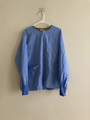 AngelStat Unisex Snap-Front Warm-Up Scrub Jacket Long Sleeve Medium Ceil Blue • $6