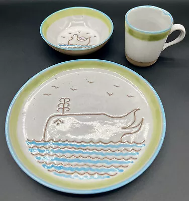 Gordon & Jane Martz Marshall Studio Pottery Childs Set Whale Plate Duck Bowl Cup • $149.50