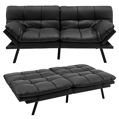 Memory Foam Couch Sleeper Convertible Futon Sofa Bed W/ Adjustable Armrest Black • $329.99
