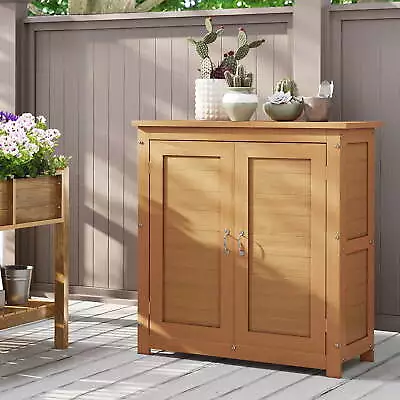 Outdoor Garden Storage Cabinet With 2 Doors Solid Fir Wood Tool Shed Organizer • $198.56