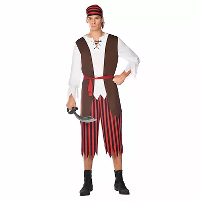 Mens Pirate Pete Costume High Seas Caribbean Buccaneer Captain Fancy Dress Adult • £22.99