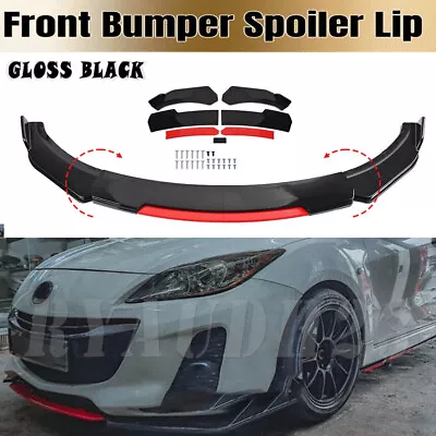 Gloss Black Bumper RED Lip Front Spoiler Splitter For Mazda Mazda3 Mazda6 RD • $57.99