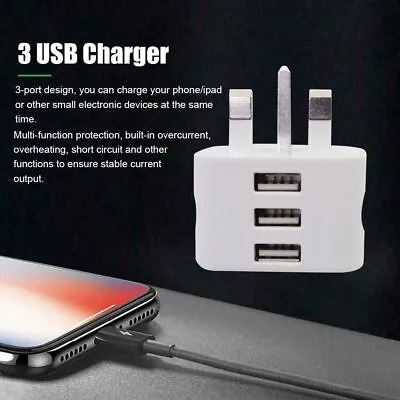 UK AC 110-240V Multi Power Adapter Wall Charger 3 USB Charger Mains Plug • £5.48