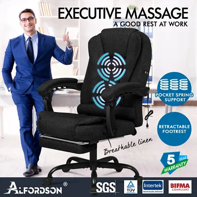 ALFORDSON Massage Office Chair Footrest Executive Gaming Racing Fabric Seat • $149.95