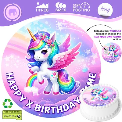 Unicorn Cute Cake Topper Decoration Round Circle Personalised Edible Icing • £13.97