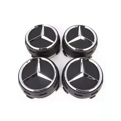 Mercedes 0004000900 Raised Black Center Cap W/ Chrome Star Oem 4 Set Oem • $19.99