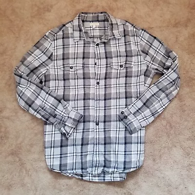 Sonoma Mens Button Up Flannel Shirt Blue Gray White Plaid Size Large • $17.98