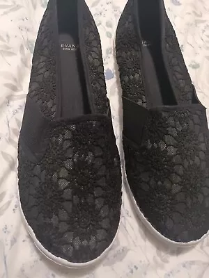 New Evans Canvas Lace Slip On Flat Shoes Size 10 Eee Extra Wide Black Pumps Toms • £8.50
