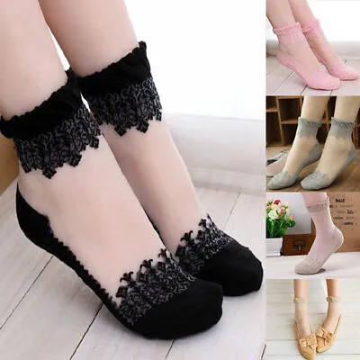 $1.70 • Buy Ultra Thin Ankle Socks Women Floral Transparent Crystal Lace Elastic Sheer Socks