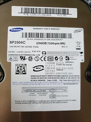 Vintage Samsung 250GBInternal7200 RPM8.89 Cm (3.5 ) (SP2504C) Desktop HDD • £14