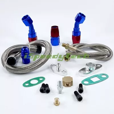 T3 T4 T3/T4 T70 T66 TO4E Turbo Oil Feed+Return Drain Line Kit AN10 Fitting Pipe • £28