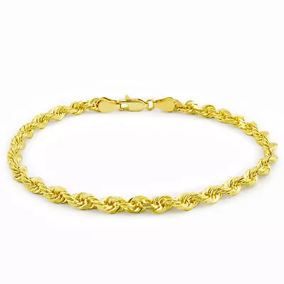 10K Yellow Gold 4mm Diamond Cut Rope Chain Bracelet 7  7.5  8  8.5  9  Hollow • $121.99