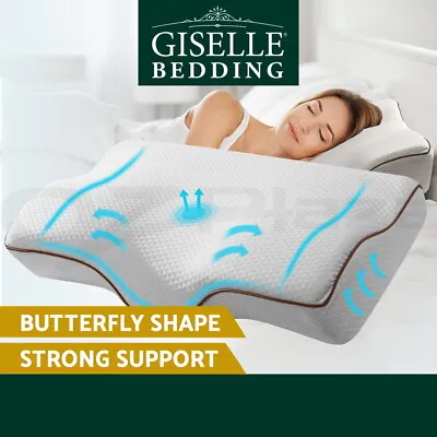 Giselle Memory Foam Pillow Neck Pillows Contour Rebound Pain Relief Support Grey • $29.95