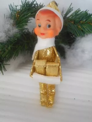 Vintage Knee Hugger Elf / Pixie Gold Sparkly Lame Suit Christmas Ornament #1 • $12