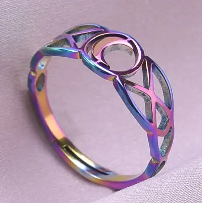 Crescent Moon Rainbow Coloured Ring Adjustable Stainless Steel • £5.49