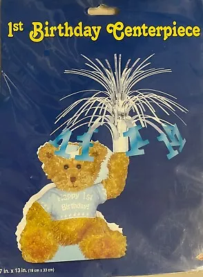 1st Birthday Boy Party Supplies Teddy Bear Blue Table Centrepiece Decoration • $9.95