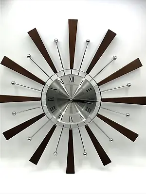 Vintage Mid Century Modern Atomic Starburst Sunburst Wall Clock 19  • $165.95
