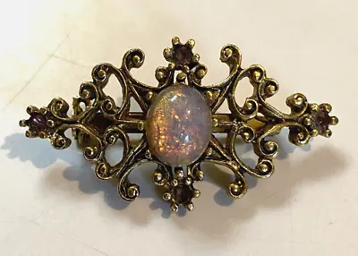 Vintage Filigree Scroll Work Brooch W/Center Opal & 4 Small Amethysts • $24