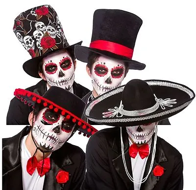 Halloween Mexican DAY OF THE DEAD Hats Zombie Sugar Skull Fancy Dress Mens Adult • £18.95