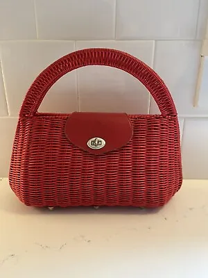 Vintage Wicker Handbag Red *Sharonee* Made In Hong Kong 60s *FAST SHIP* • $69.99