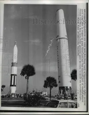 1961 Press Photo Vapor Trial Of Mercury-Atlas Rocket Titan & Thor Missiles • $15.99