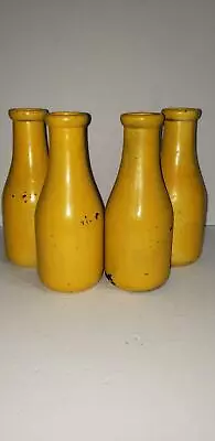 Vintage Yellow Painted Pint Glass Milk Bottle • $14.99
