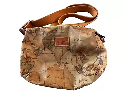 Vintage Alviero Martini 1 Classe Womens Shoulder Bag Brown Map Print Zipper • $129.99