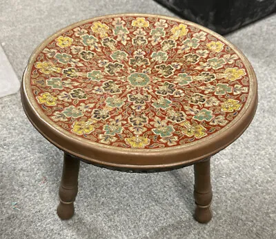 Antique Brass Tri Leg Stool Ottoman Brass Enameled Round Foot Turkish Moroccan • $55