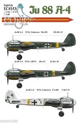 Eagle Cals 1/32 Ju 88 A-4 Decals  32153 X • $16