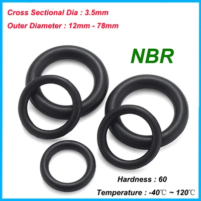 NBR O Ring Nitrile Rubber Oring OD 12-78mm Black Gasket Resistant Seal THK 3.5mm • £1.91
