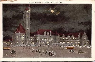 C.1920s St. Louis MO Union Station RR Depot Night View Missouri Postcard A327 • $3.50